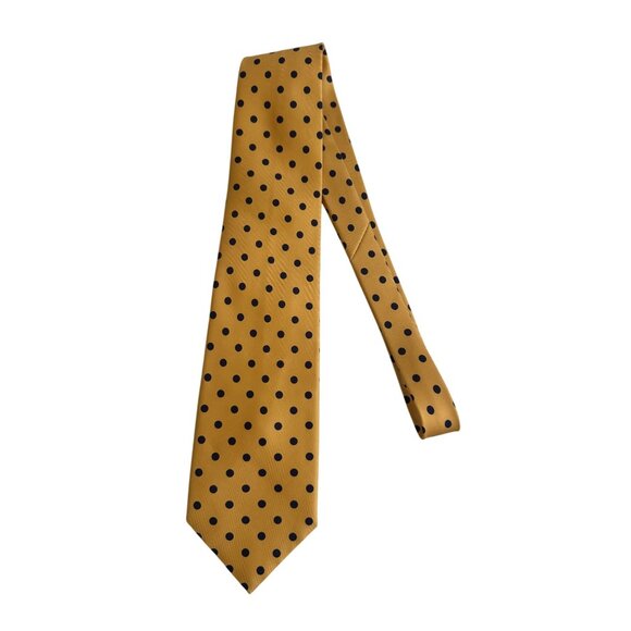 MARKS & SPENCER St Michaels Silk Yellow Navy Polka Dot Tie - Picture 7 of 7